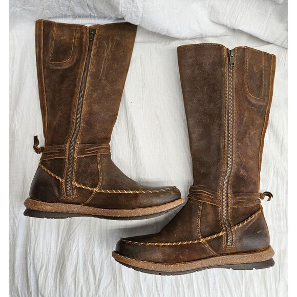 Born Torrey Brown Distressed Leather Knee-High Boots Buttons Women’s Size 11 - Picture 5 of 11
